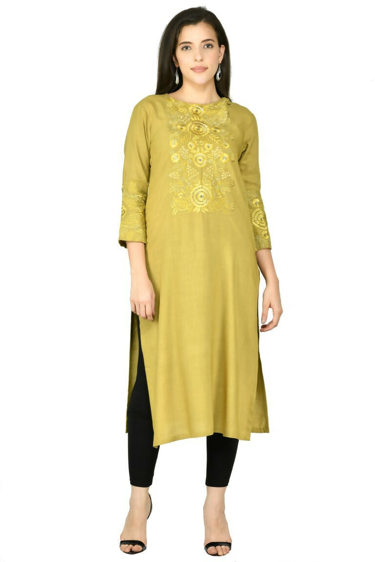 Joban Fashion Mehendi Cotton Rayon Kurta Set