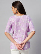 Miravan Women's Lavender-Coloured Bell Sleeve Floral Print Kurti