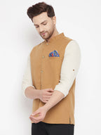 Even Apparels Brown Polyester Men's Nehru Jacket-Contrast Lining-Inbuilt Pocket Square - Distacart