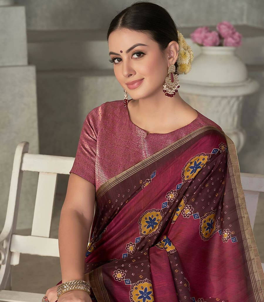 Maroon Rangkat Tussar Silk Woven Design Saree with Unstitched Blouse - Mohmanthan Eshani