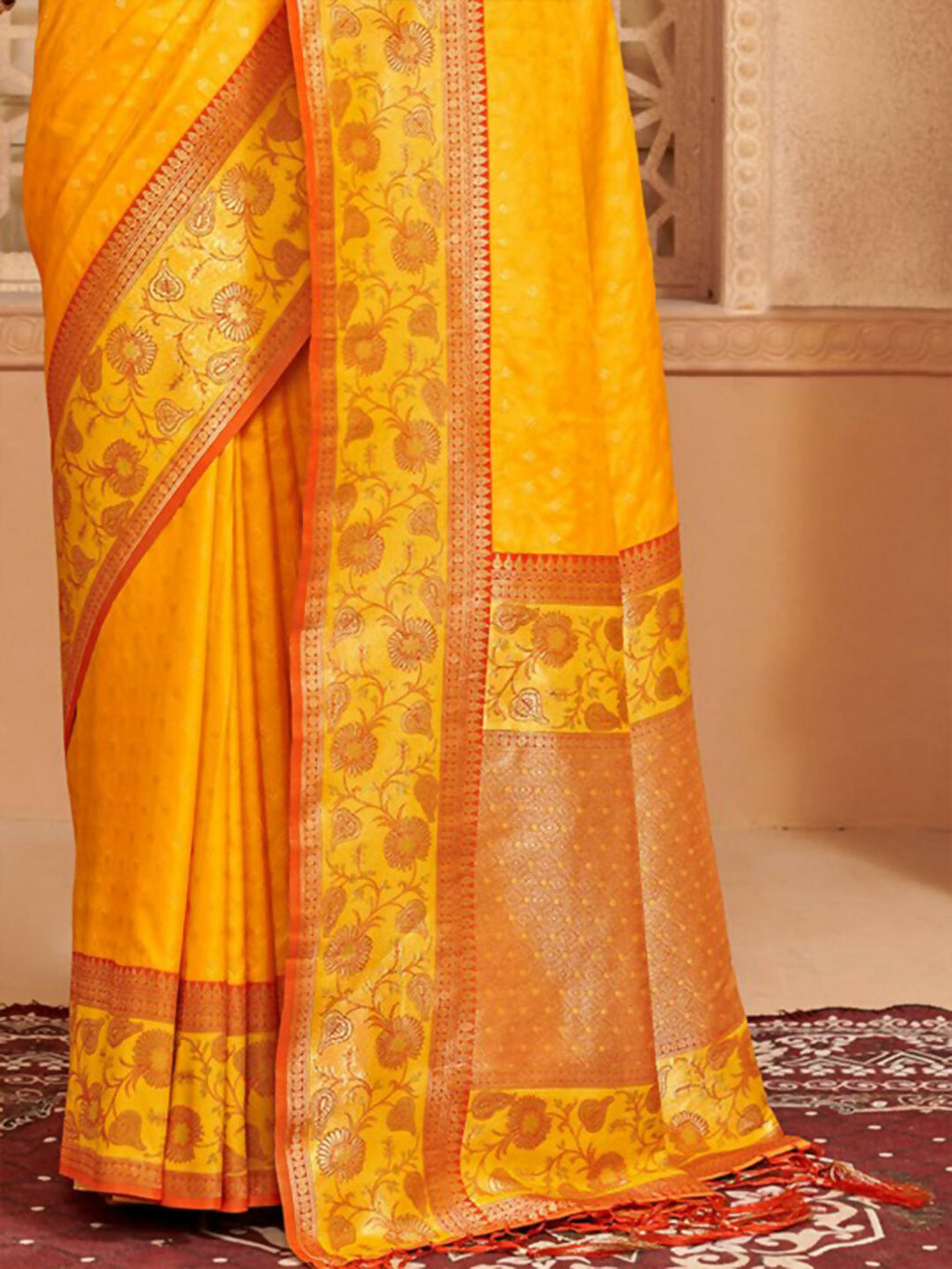 Shree Shyam Fashion Silk Blend Yellow Saree - Distacart