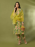 Myshka Women's Multi Printed Cotton Straight Party Kurta Set With Dupatta