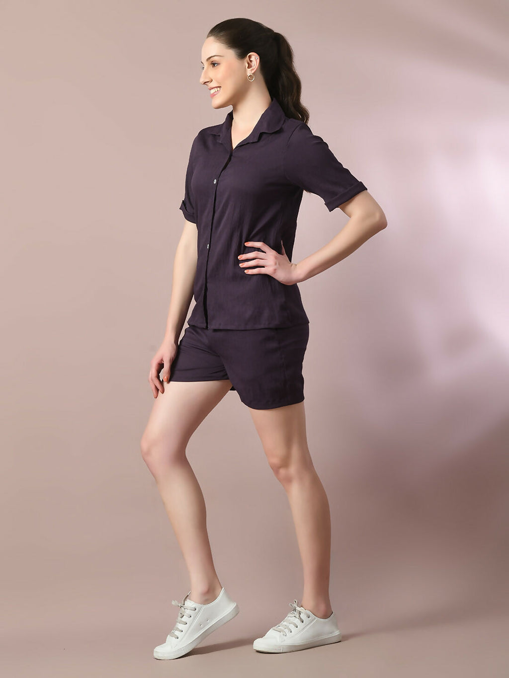 Myshka Women's Violet Solid Regular Fit Shirt