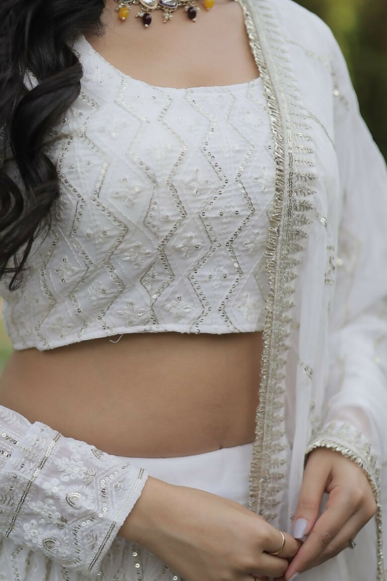 Vastranavya Faux Georgette With Sequins & Thread Embroidered Work Lehenga Choli - White