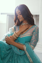 Eilara Beautiful Teal Net With Embroidered And Thread Zari Sequence Wedding Lehenga Choli