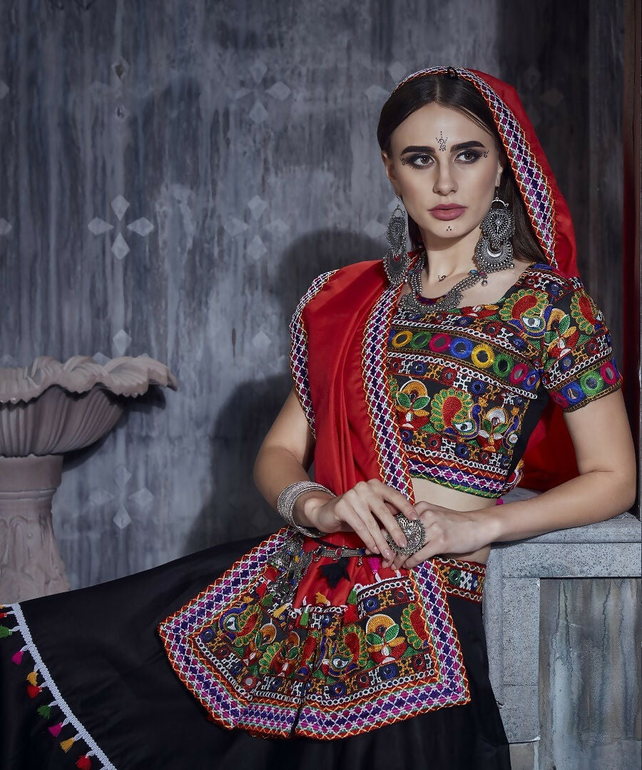 AI Fashion Black Art Silk Designer Navratri Lehenga Choli Collection