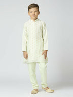 Joban Fashion Kids Island Full Sleeves Chanderi Kurta, Pyjama Set with Traditional Butta Work - Pista - Distacart