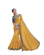 Yellow Colored Jacquard Silk Embroidered Saree With Blouse - Norita Royal Adveka