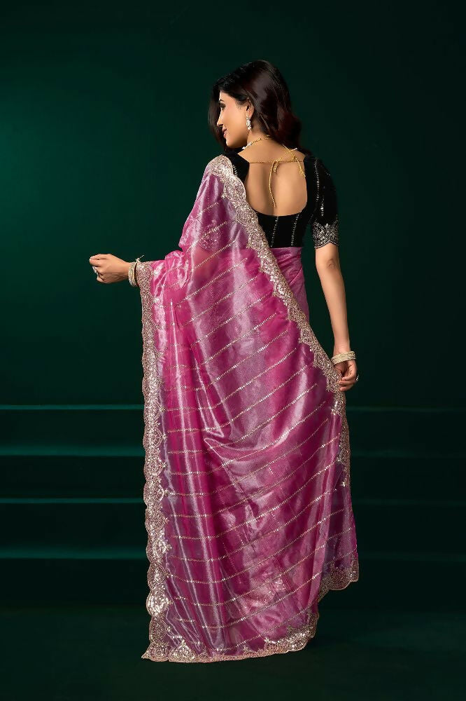 Joban Fashion Pink Net Party Wear Sarees - Distacart