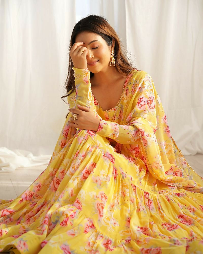 Joban Fashion Yellow Kurta Set Georgette Sequence Embroidery Work - Distacart