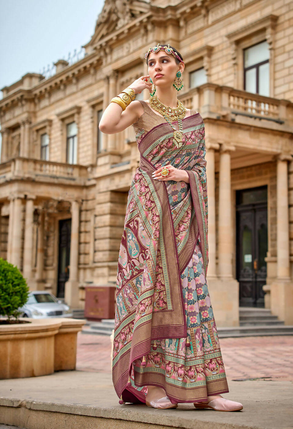 Spicy Mix Maroon Superior V.P.Silk Woven Printed Patola Silk Saree - Rewaa Milano