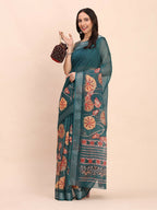 Shree Shyam Fashion Linen Cotton Teal Blue Saree - Distacart