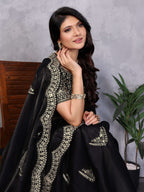 Vastranavya Black Embroidery Work Shimmer Chiffon Saree with Unstitched Blouse - Distacart