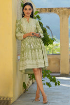 Juniper Women's Green Rayon Floral Printed Short Tiered Dress - Distacart