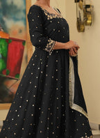 Teeya Creation Black Color Pure Vichitra Silk Embroidery Work Party Wear Gown - Distacart