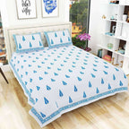 Hand Block Printed Double 230x270 Cms Jaipuri Bedspread with 2 Pillow Covers