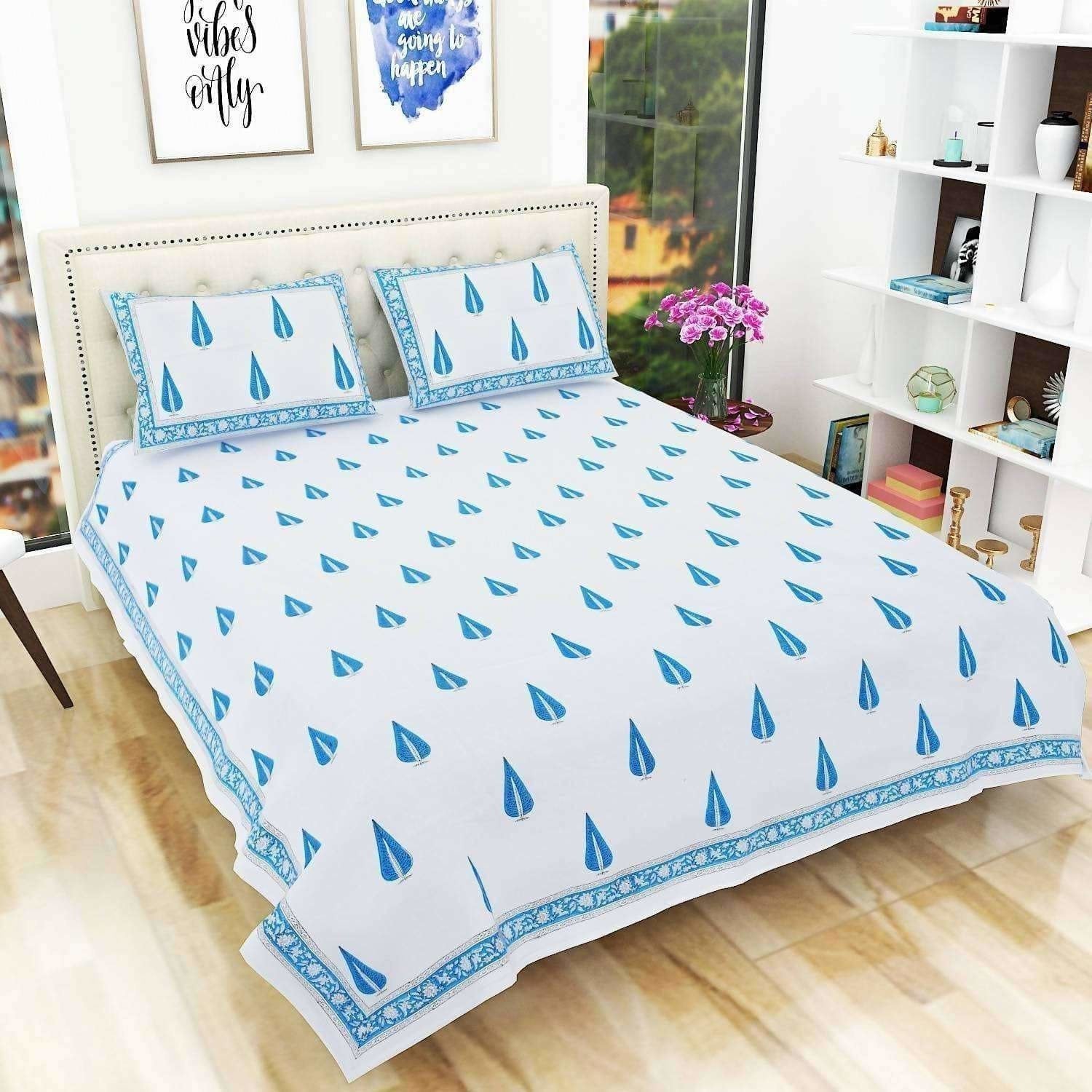 Hand Block Printed Double 230x270 Cms Jaipuri Bedspread with 2 Pillow Covers