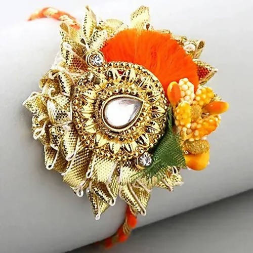 Zardosi Flower Design Rakhi & Fruit N Nut Chocolates - Distacart