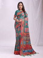 Shree Shyam Fashion Vastraloom Rama Green Linen Cotton Saree