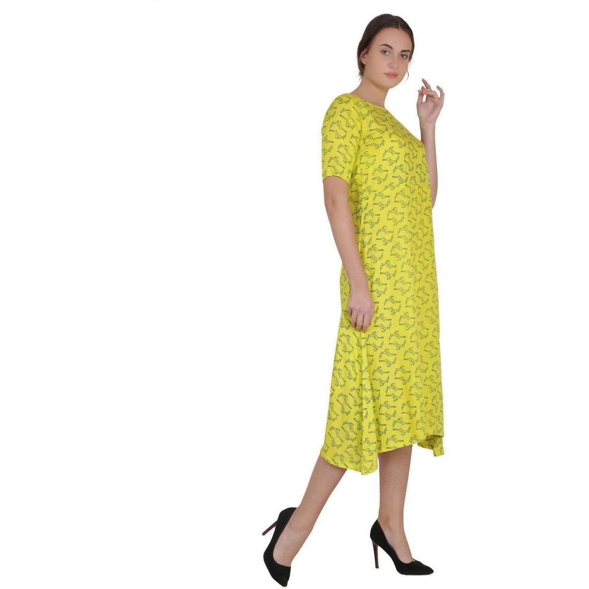 Kanoor Women's Yellow Rayon A-line kurti