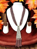 Inhanns Day-To-Dinner Tie Shaped Oxidized Black Metal Multi-Layered Long Necklace Set - Coffee