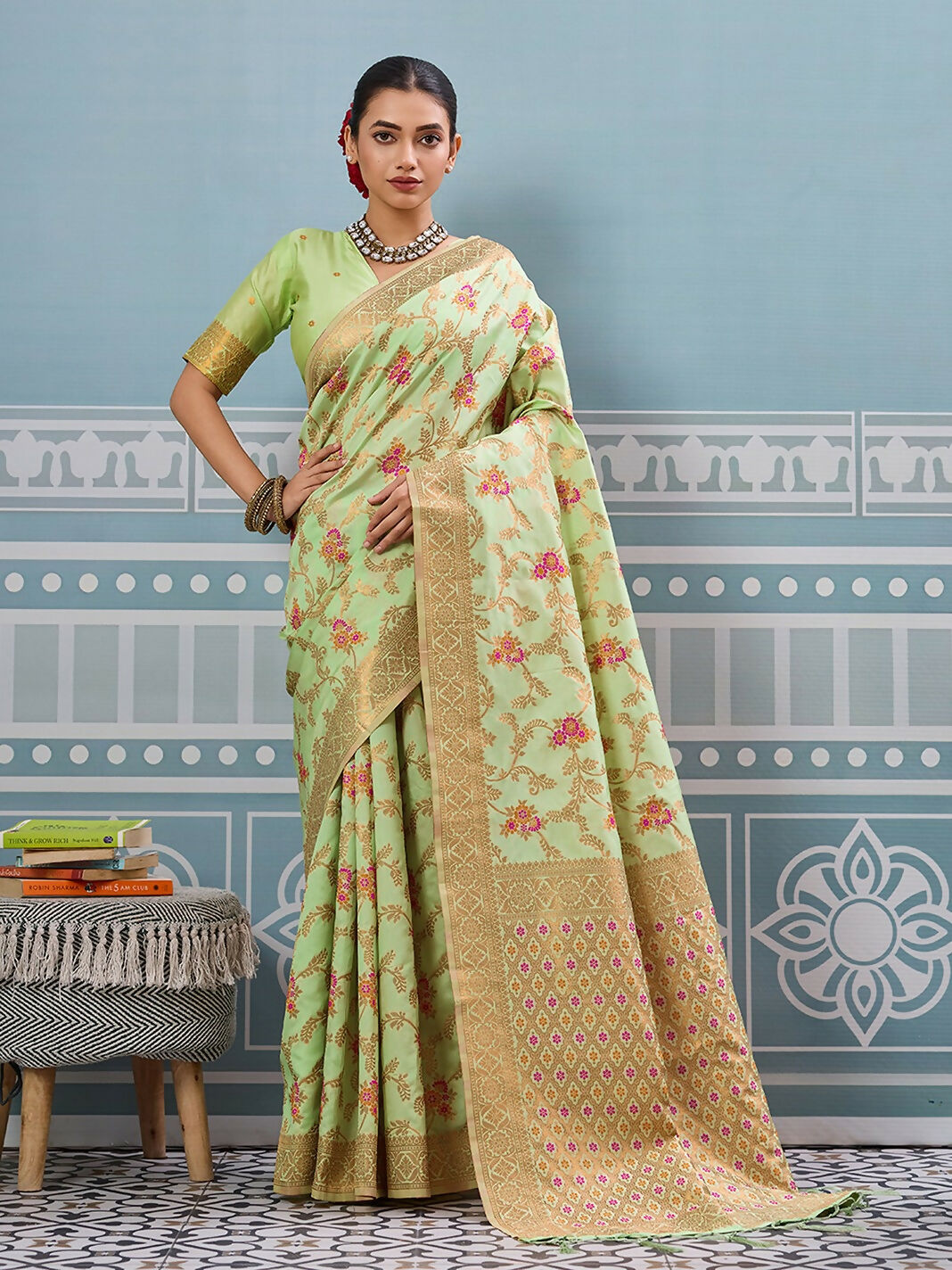 Shree Shyam Fashion Sea Green Silk Saree - Distacart