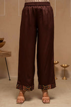 Juniper Brown Floral Viscose Kurta Pant Dupatta Set With Thread Work And Sequence - Distacart