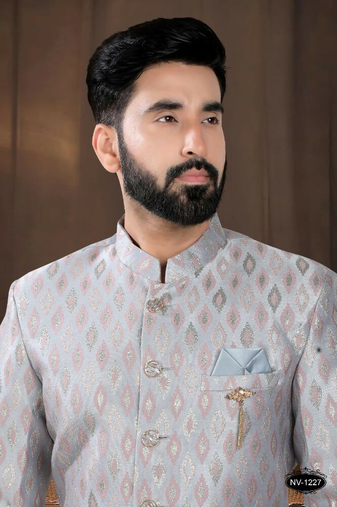 Joban Fashion Men's Grey Woven Jacquard Kurta with Pyjama