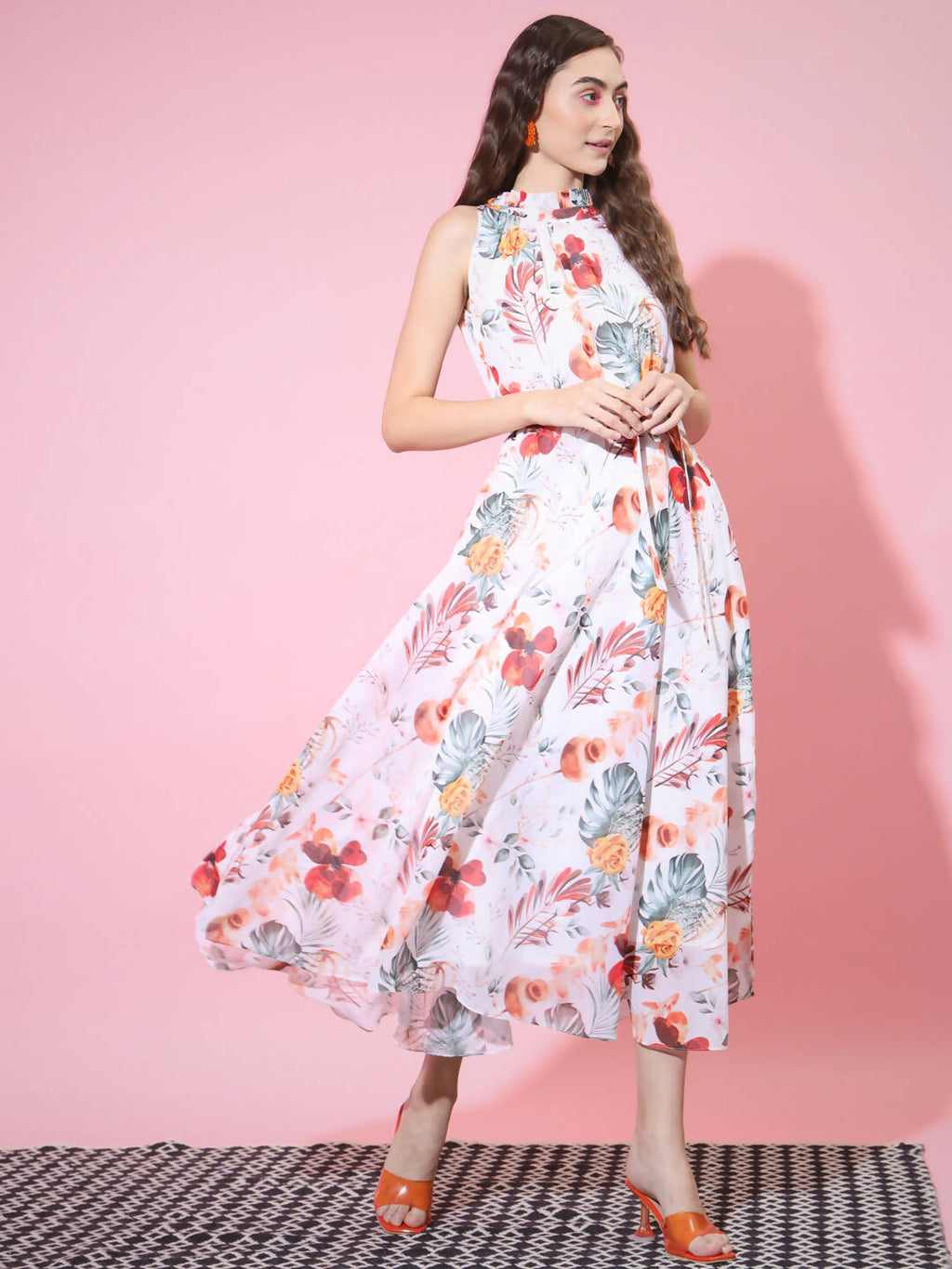 Myshka Women's White Floral Printed Empire Dress - Distacart
