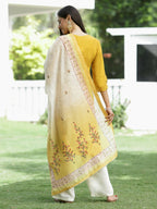 Juniper Mustard Mono Viscose Festive Wear Embroidered Straight Kurta Palazzo Dupatta Set - Distacart