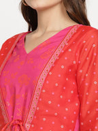 Ahalyaa Women Dark Pink Crepe Khari Print Dress
