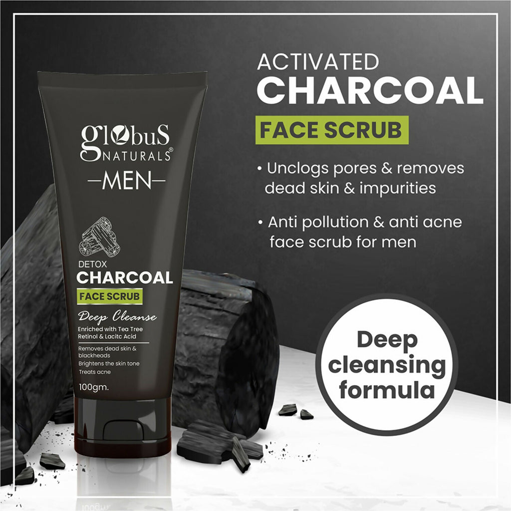 Globus Naturals Anti Pollution & Anti Acne Detox Charcoal Face Scrub for Men