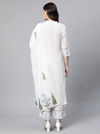 Ahalyaa Women Off White Colour Pure Cotton Printed Kurta Palazzo Set With Dupatta - Distacart
