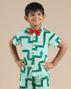 Snakes and Ladders Boys Green Table Print Shirt from Siblings Collection