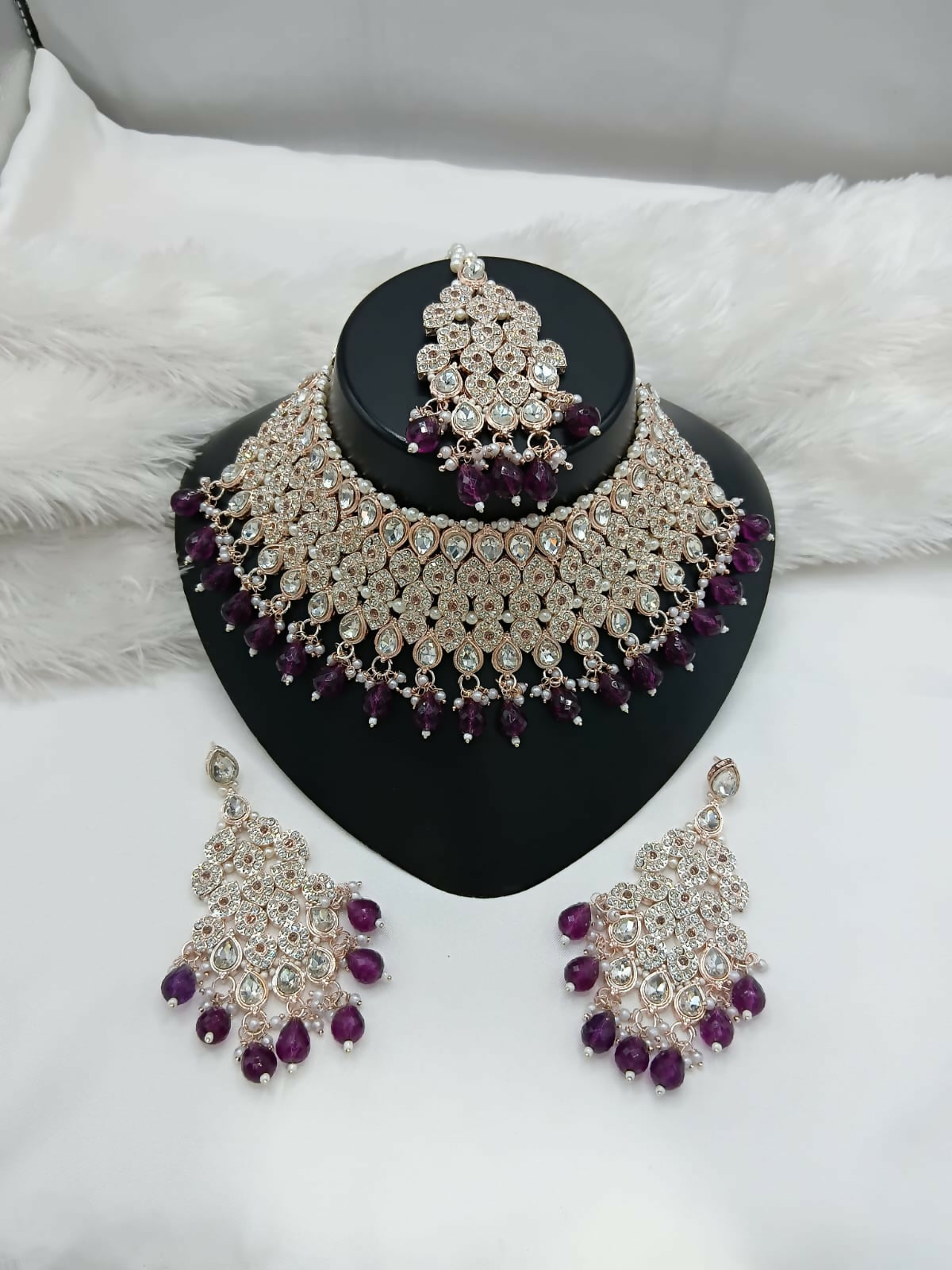 Joban Fashion Women Purple Stone Work Necklace Set - Distacart