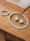 Inhanns Complete Look Crystal Statement 3-Piece Set (Adjustable Necklace + Earrings + Adjustable Bangle ) - White