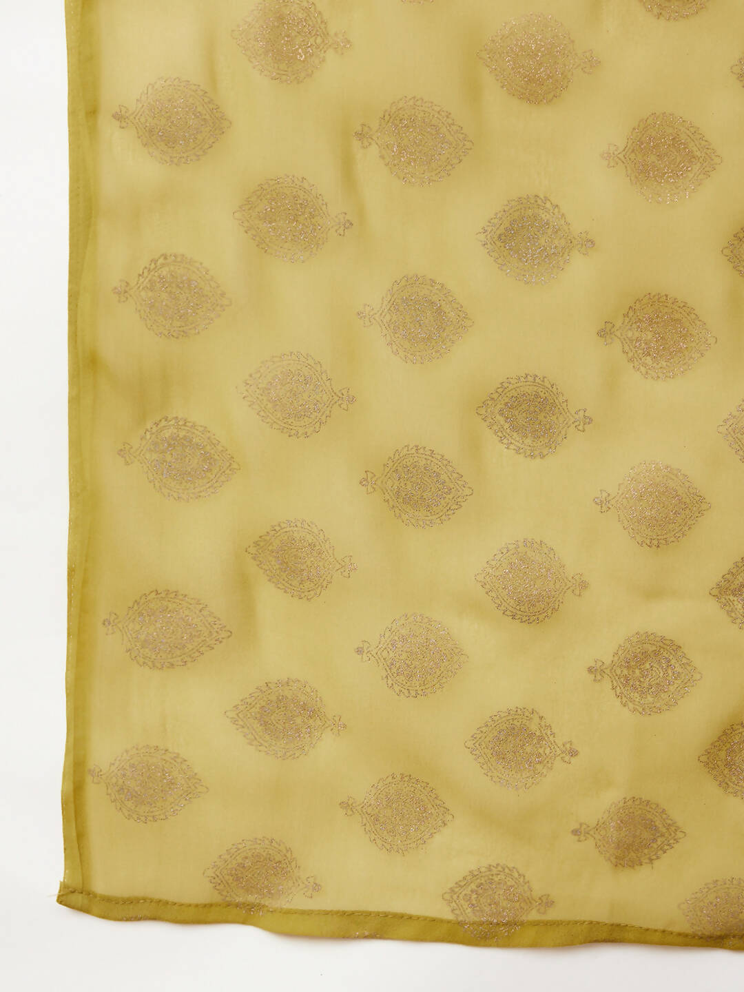 Lime Green & Golden Ethnic Motifs Print Kurta with Palazzo & Dupatta - Vishwa