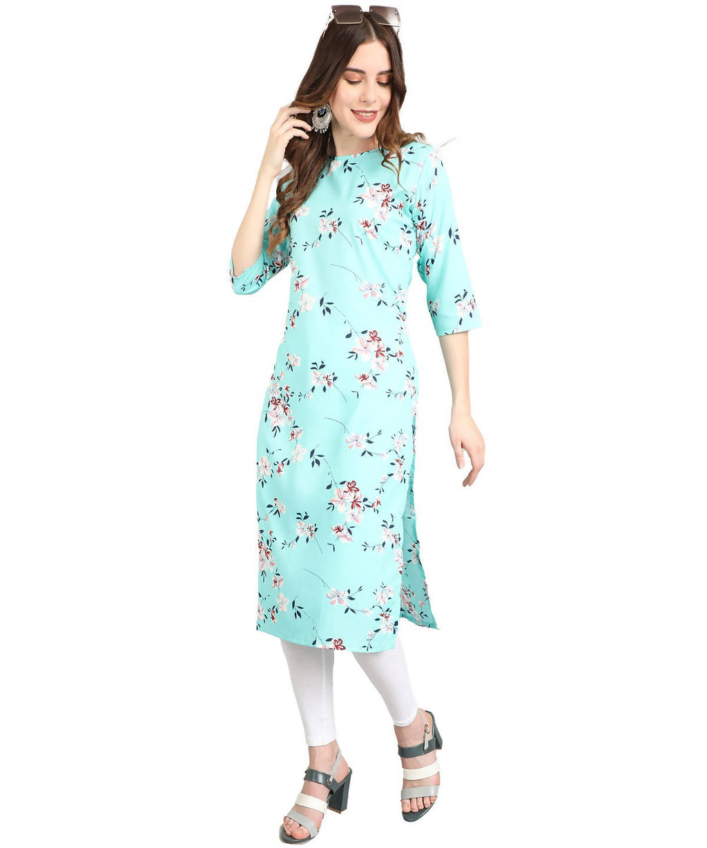 Vamika Sky Blue French Crepe Printed Party Wear/Casual Wear Kurti - Distacart