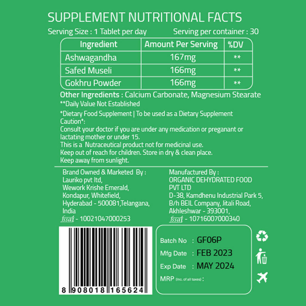 Laurik Ashwagandha Tablets With 5% Withanolides Ashwagandha For Natural Vitality For Men & Women - Distacart
