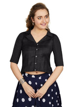 Aastha Fashion Women's Women's Black Art Silk Button Readymade Blouse