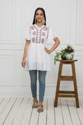 Myshka Women Solid V-Neck Flared Sleeves Synthetic Georgette White Top - Distacart