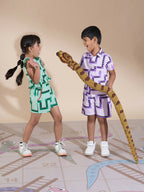 Snakes and Ladders Girls Green Table Print Top and Shorts Sets from Siblings Collection
