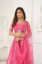 Eilara Women'S Pink Butterfly Net With Sequins And Embroidery Work Lehenga Choli For Party Wear