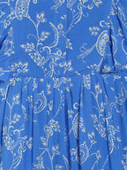 Manet Girls Cotton Frill Sleeve Frock Big Flower Print - Blue