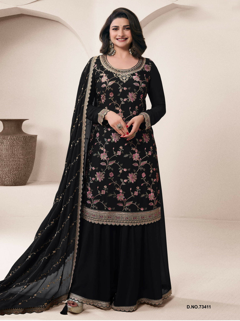 Anaita Black Heavy Chinon With Embroidery Sharara Suit (bottom Stitched) - Distacart