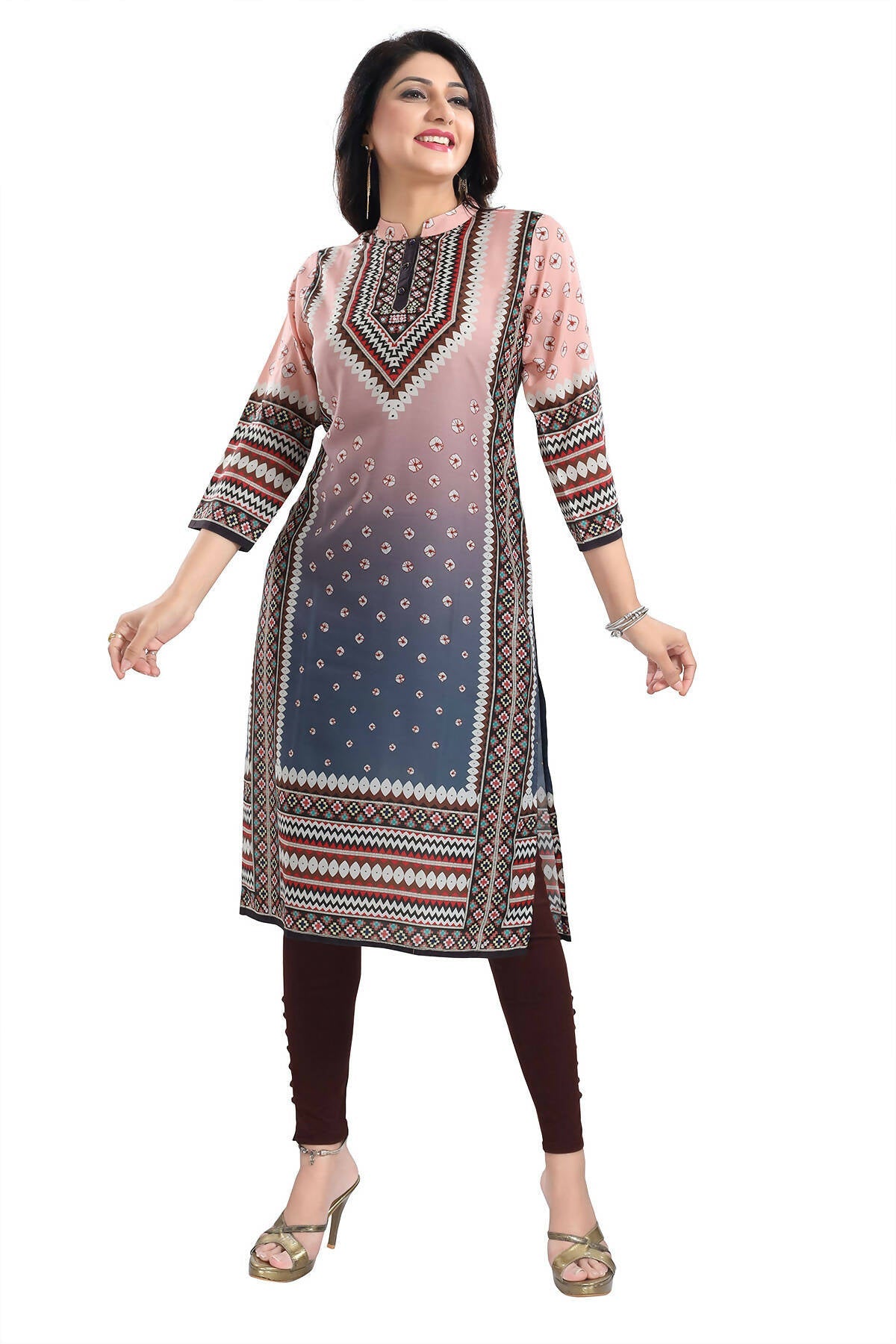Snehal Creations Pinky Peach Designer Digital Print Masleen Fabric Long Kurti Tunic - Distacart