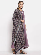 Myshka Women's Green Cotton Solid 3/4 Sleeve Round Neck Casual Kurta Dupatta Set