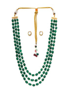 Long Layered Green Neckpiece wtih Kundan Studs Jewellery Set (Green) - Ruby Raang