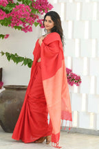 Beatitude Red Cotton Ghicha Pallu Saree