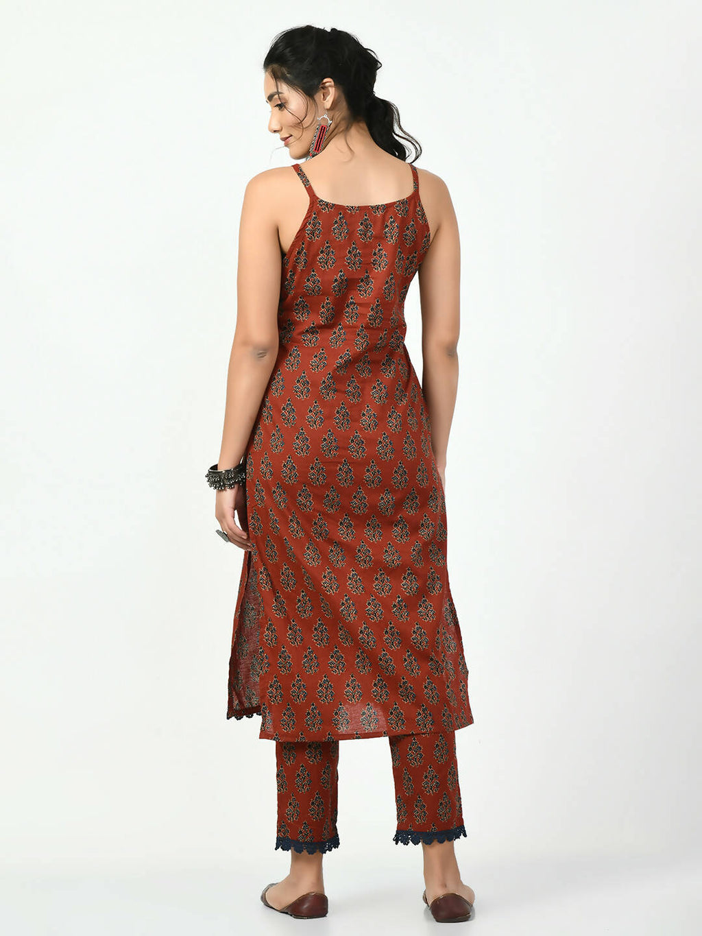Myshka Women's Rust Printed Kurta With Trouser